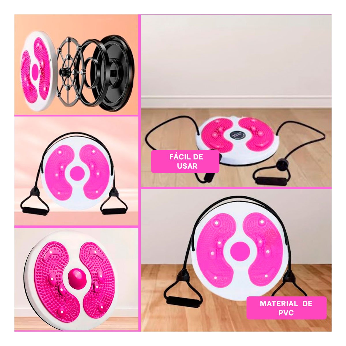 PACK2 TABLA ROSADA GIRATORIA CON LIGAS FIT PARA ABDOMEN Y+PAPEL REGALO - 3