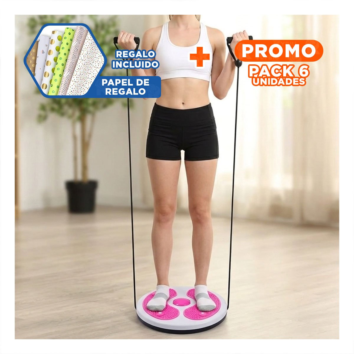 PACK6 TWISTER PARA CASA DE ABDOMEN CON LIGAS FIT ROSADO Y+PAPEL REGALO - 1