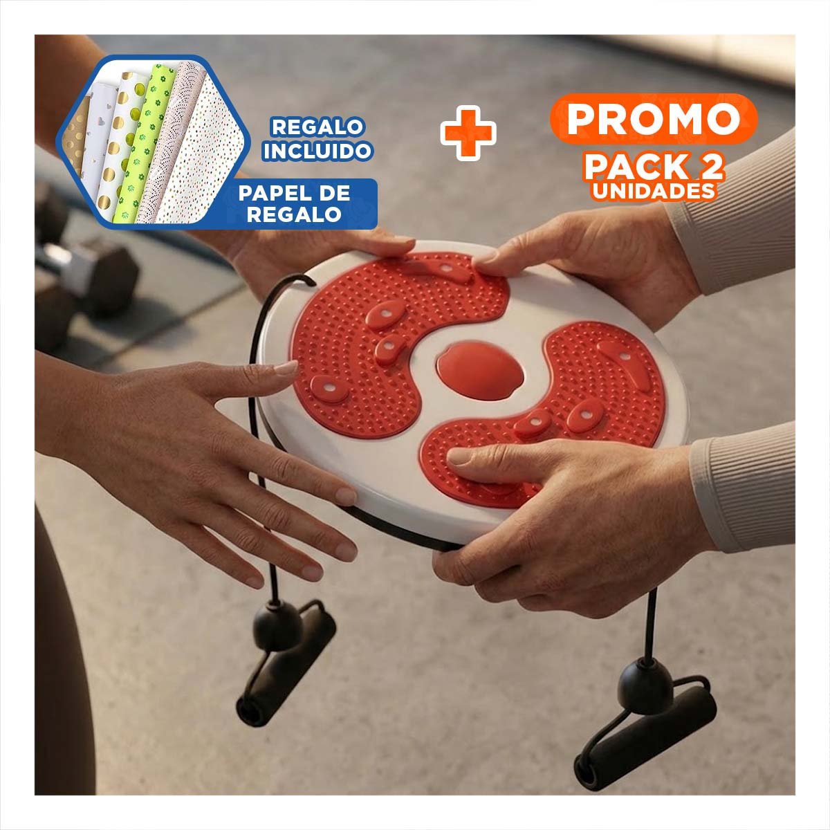 PACK2 TABLA ROJA GIRATORIA CON LIGAS FIT PARA ABDOMEN Y+PAPEL REGALO - 1