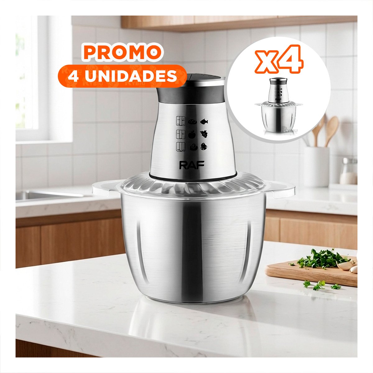 PACK4 PICADOR PROFESIONAL DE ALIMENTOS 3L PLATEADO PARA PREPARAR RECETAS - 1