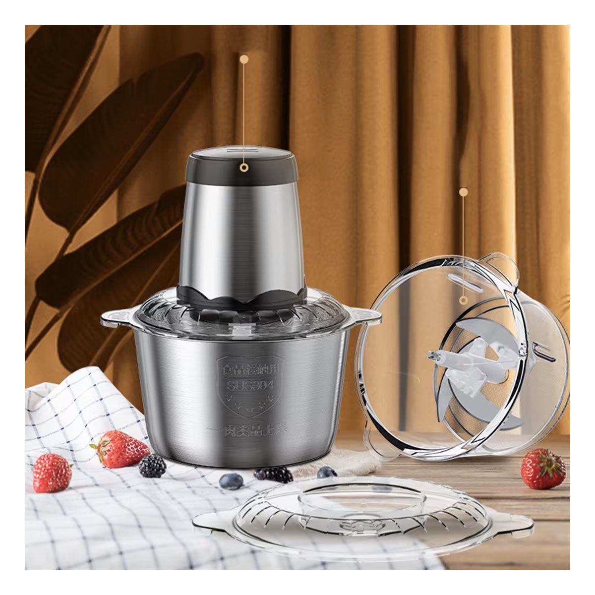 PACK4 PICADOR PROFESIONAL DE ALIMENTOS 3L PLATEADO PARA PREPARAR RECETAS - 5