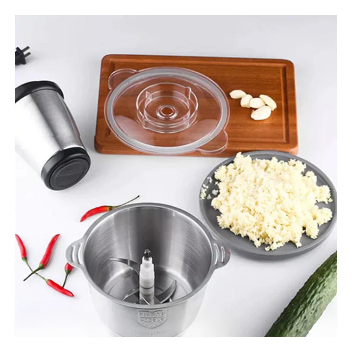 PACK2 CORTADOR MULTIFUNCIONAL DE ALIMENTOS 3L PLATEADO PRACTICO PARA COCINA - 5