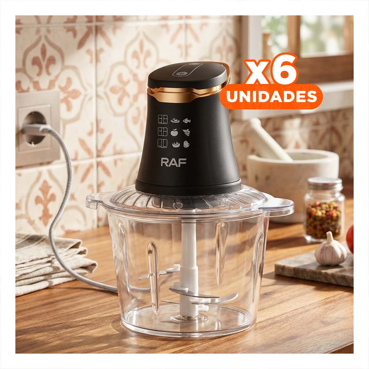 PACK6 APARATO ELECTRICO CON 4 CUCHILLAS NEGRO PARA PREPARAR ALIMENTOS Y+REGALO STICKER - 1