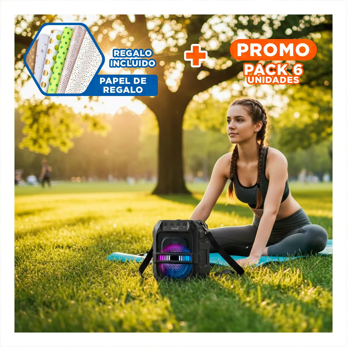 PACK6 BOCINA CON CORREA DE PLASTICO NEGRO DE 6,5 PULGADAS CON CONEXION DE AUDIO Y+PAPEL REGALO - 1