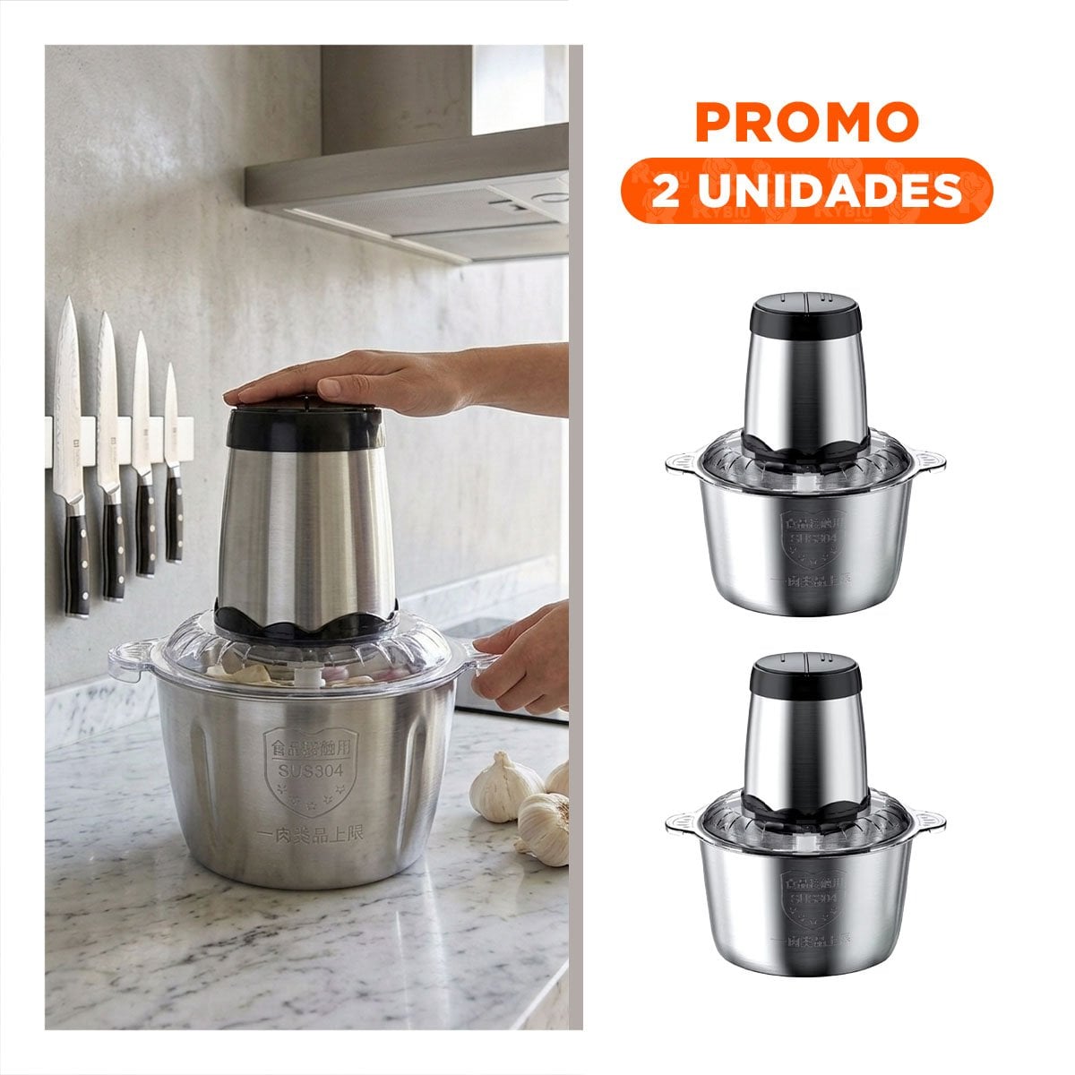 PACK2 CORTADOR ELECTRICO 3L PLATEADO POTENTE Y EFICIENTE PARA COCINA - 1