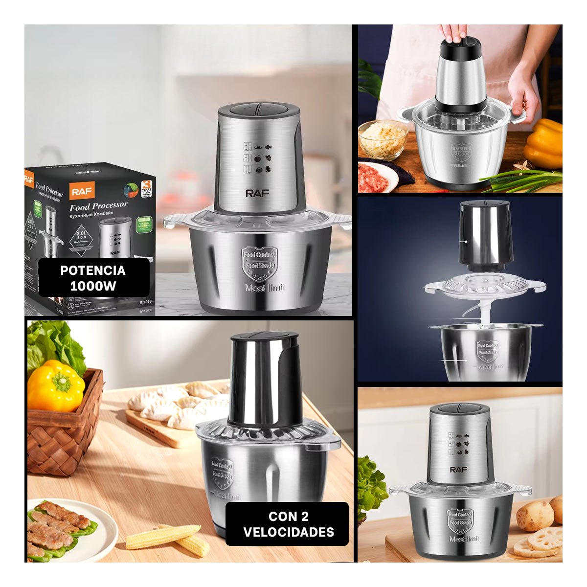 PACK2 PROCESADOR PROFESIONAL DE ALIMENTOS 3L PLATEADO PARA COCINA MODERNA Y+PAPEL REGALO - 3