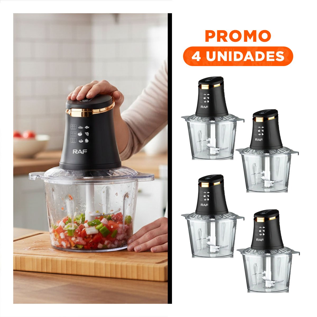 PACK4 UTENSILIO ELECTRICO CON 4 CUCHILLAS NEGRO PARA PICAR VERDURAS Y+REGALO STICKER - 1