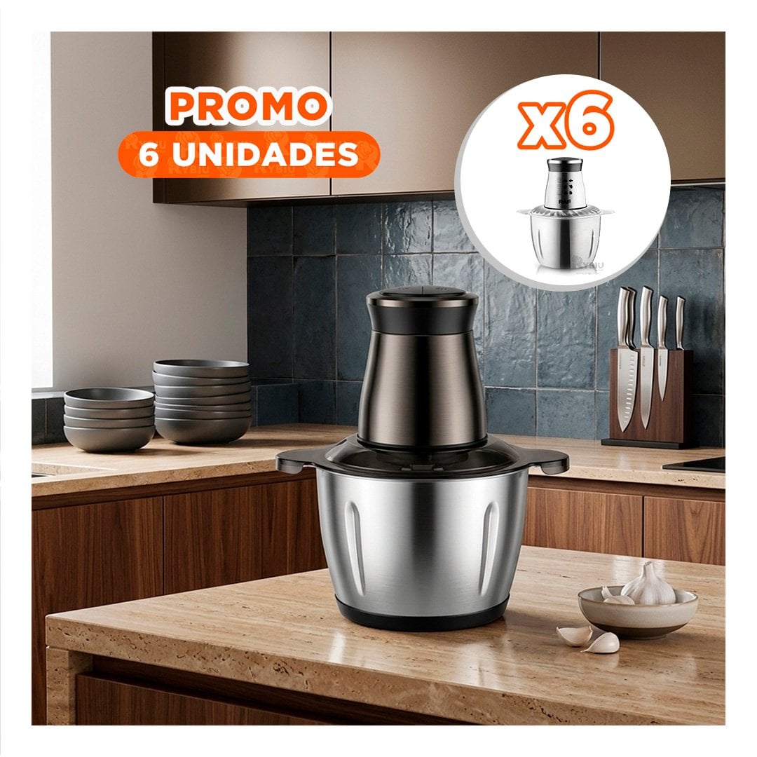 PACK6 PICADOR COMPACTO DE ALIMENTOS 3L PLATEADO PARA RECETAS CASERAS Y+REGALO STICKER - 1