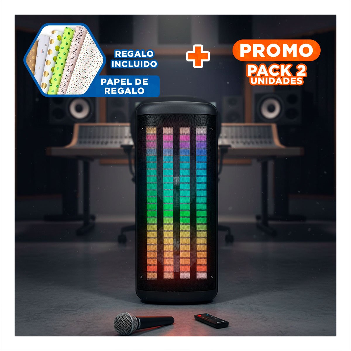 PACK2 REPRODUCTOR DE PLASTICO NEGRO 8 PULGADAS CON CONTROL REMOTO Y MICROFONO Y+PAPEL REGALO - 1