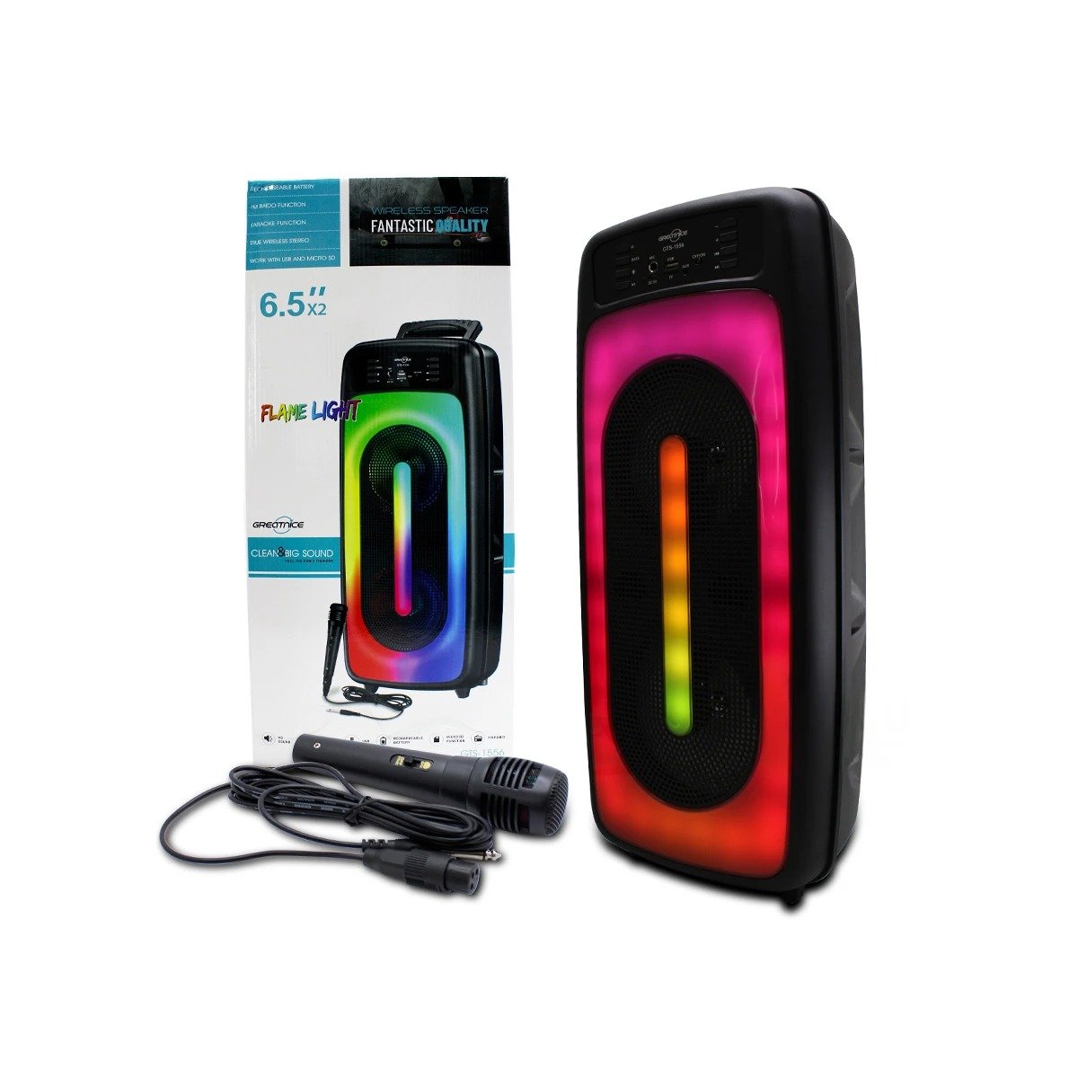 PACK2 ALTAVOZ NEGRO CON LUCES LED Y MICROFONO 6,5PULG DE PLASTICO PARA EVENTOS Y+REGALO STICKER - 3