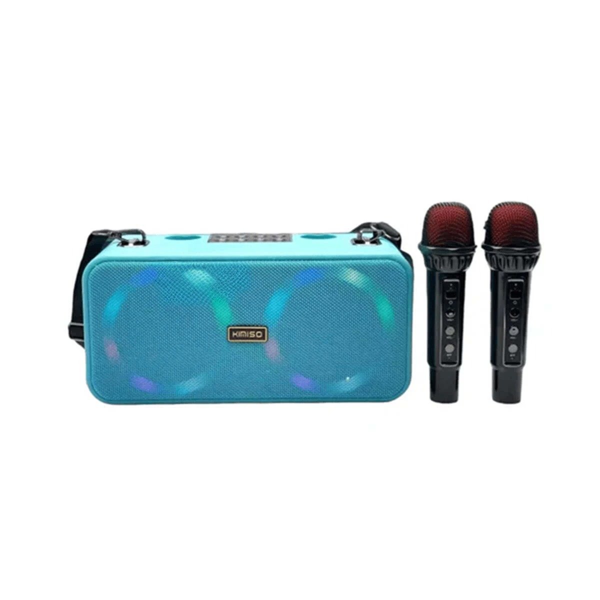 PACK2 ALTAVOZ CELESTE CON DOS MICROFONOS DE PLASTICO MODERNO Y CORREA Y+REGALO STICKER - 2