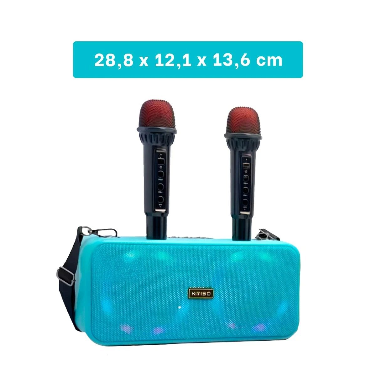 PACK2 ALTAVOZ CELESTE CON DOS MICROFONOS DE PLASTICO MODERNO Y CORREA Y+REGALO STICKER - 4