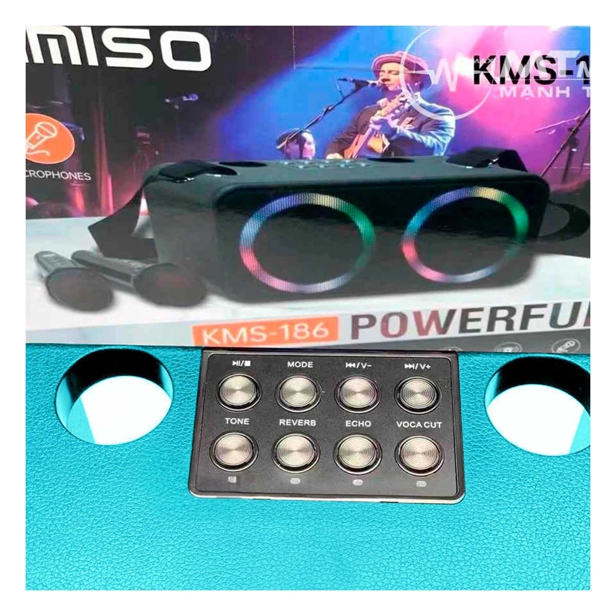 PACK2 ALTAVOZ CELESTE CON DOS MICROFONOS DE PLASTICO MODERNO Y CORREA Y+REGALO STICKER - 5