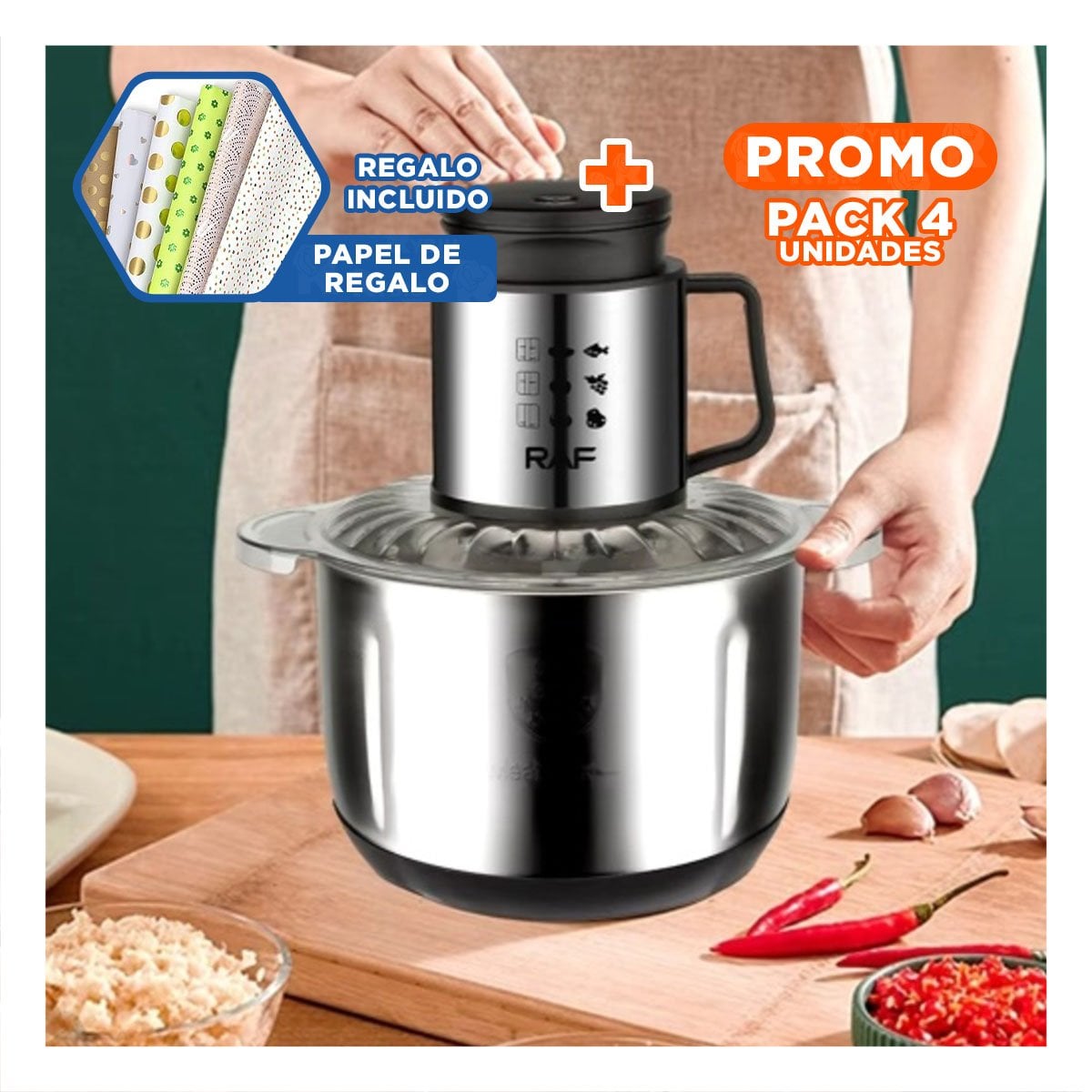 PACK4 HERRAMIENTA DE COCINA RAF PICATODO ELECTRICA Y POTENTE Y+PAPEL REGALO - 1