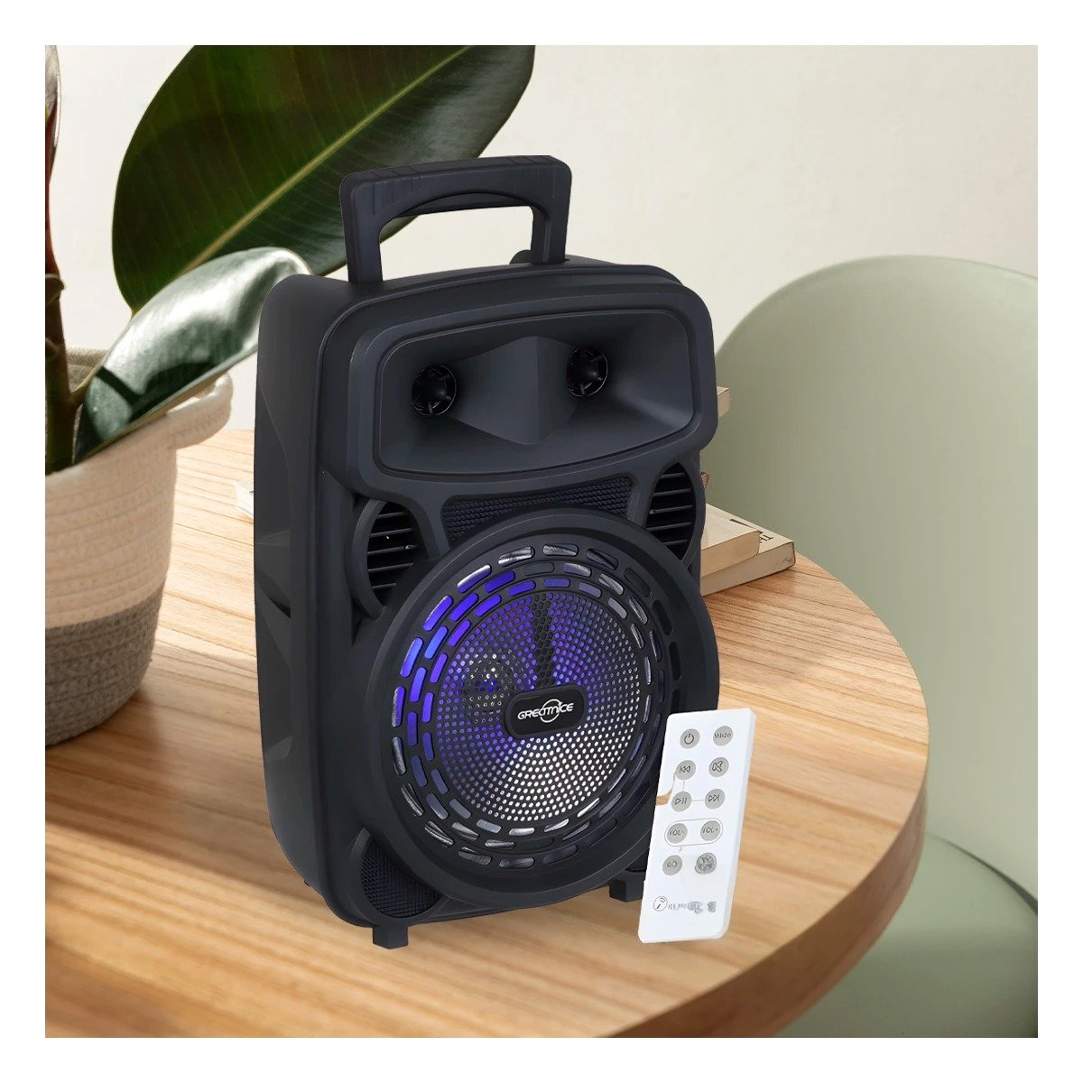 PACK4 PARLANTE CON MICROFONO Y LUCES LED DE OCHO PULGADAS NEGRO DE PLASTICO FINO Y+PAPEL REGALO - 2