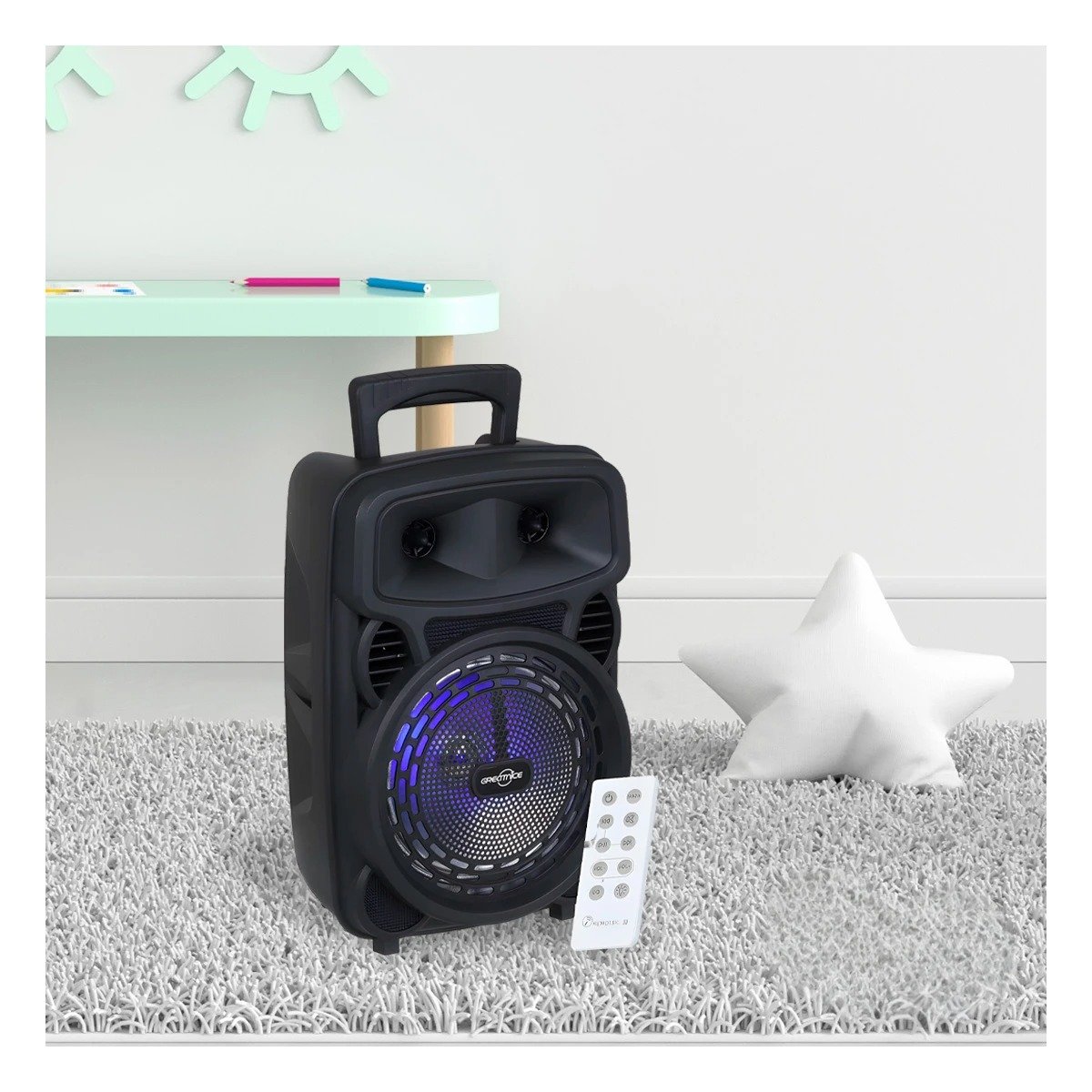 SISTEMA DE SONIDO CON LUCES LED Y MICROFONO DE OCHO PULGADAS COLOR NEGRO Y+REGALO STICKER - 2