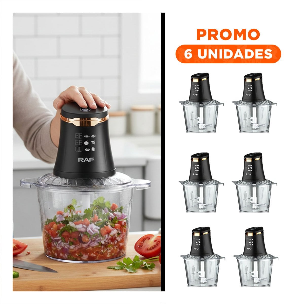 PACK6 ELECTRODOMESTICO MODERNO CON 4 CUCHILLAS NEGRO PARA COCINA - 1