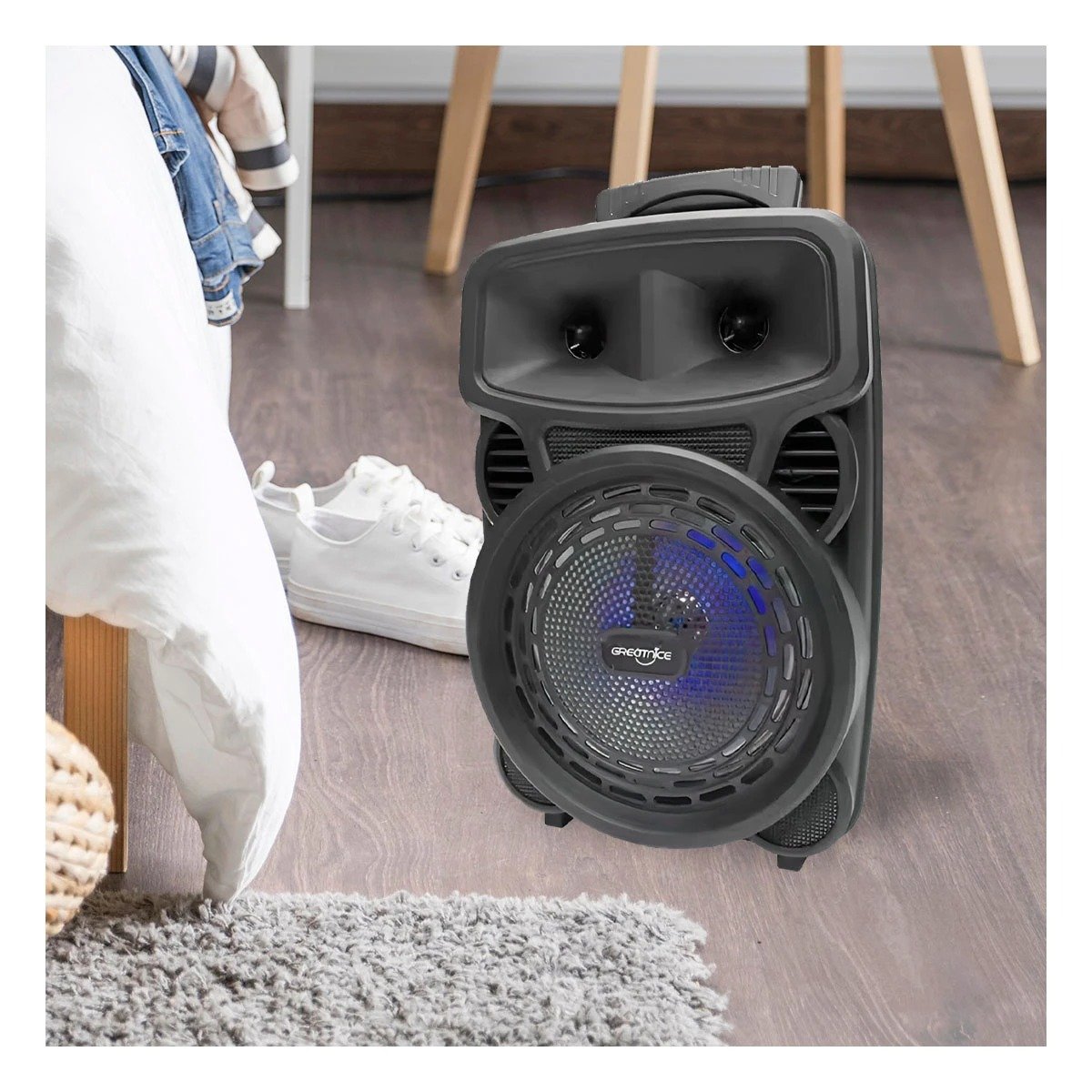 ALTAVOZ DE PLASTICO NEGRO CON MICROFONO Y CONTROL DE OCHO PULGADAS MODERNO - 3