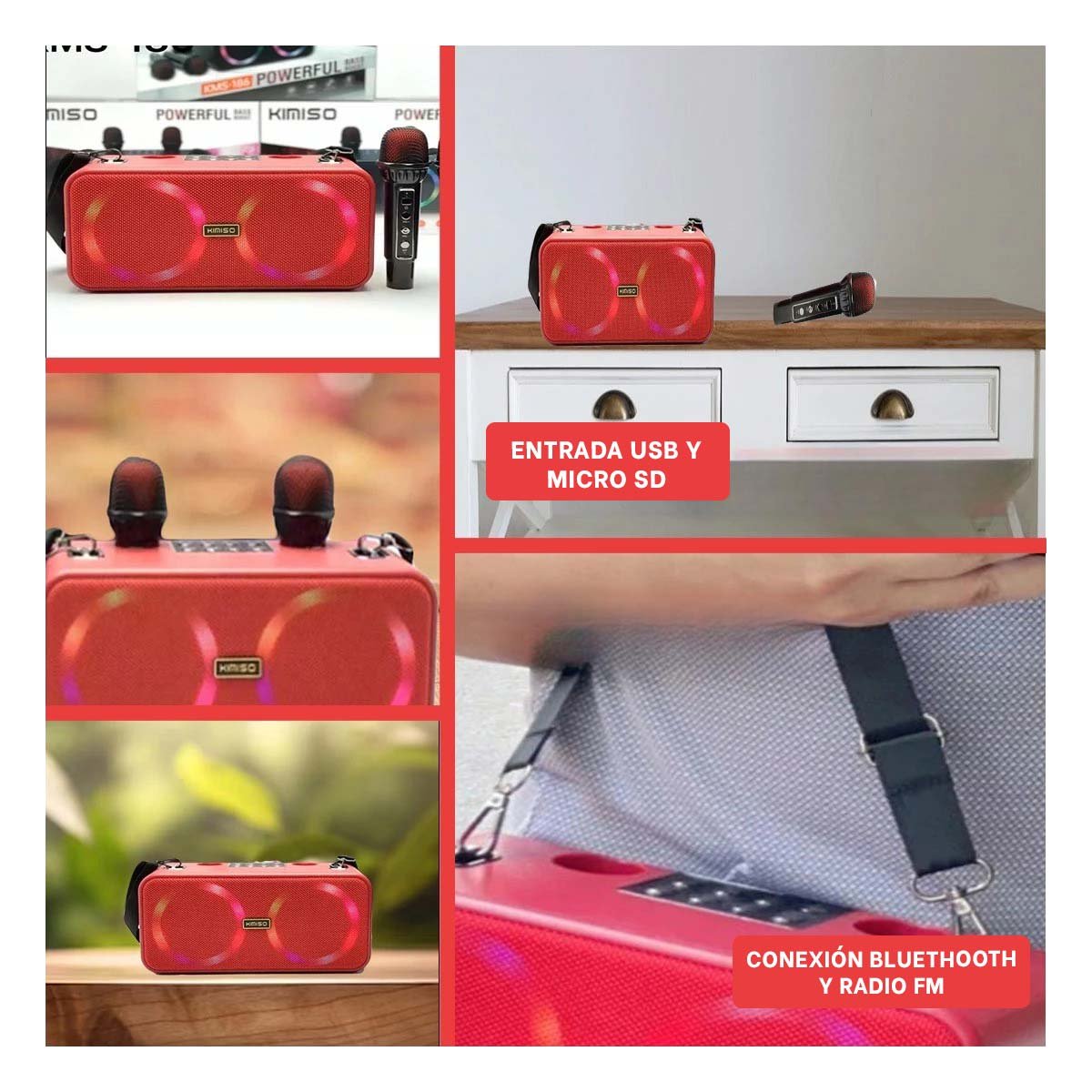 PACK2 DISPOSITIVO DURADERO CON CORREA Y DOS MICROFONOS ROJO DE PLASTICO ELEGANTE Y+PAPEL REGALO - 3