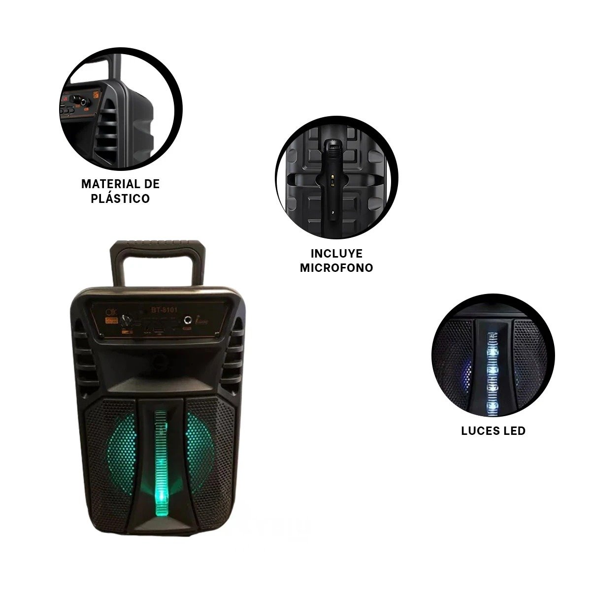 PACK2 BOCINA DE 8 PULGADAS NEGRO CON MICROFONO DE PLASTICO PARA LA FIESTA - 3