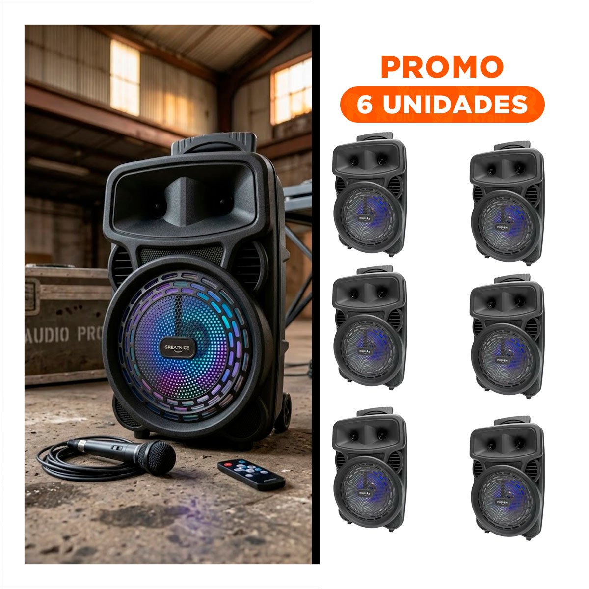 PACK4 BOCINA DE OCHO PULGADAS CON CONTROL Y MICROFONO EN COLOR NEGRO DE PLASTICO - 1