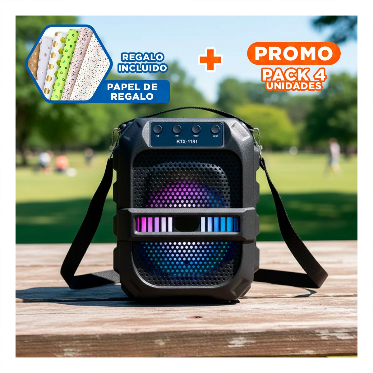 PACK4 AMPLIFICADOR DE PLASTICO NEGRO DE 6,5 PULGADAS CON CORREA DE GRAN ALCANC, Y+PAPEL REGALO - 1