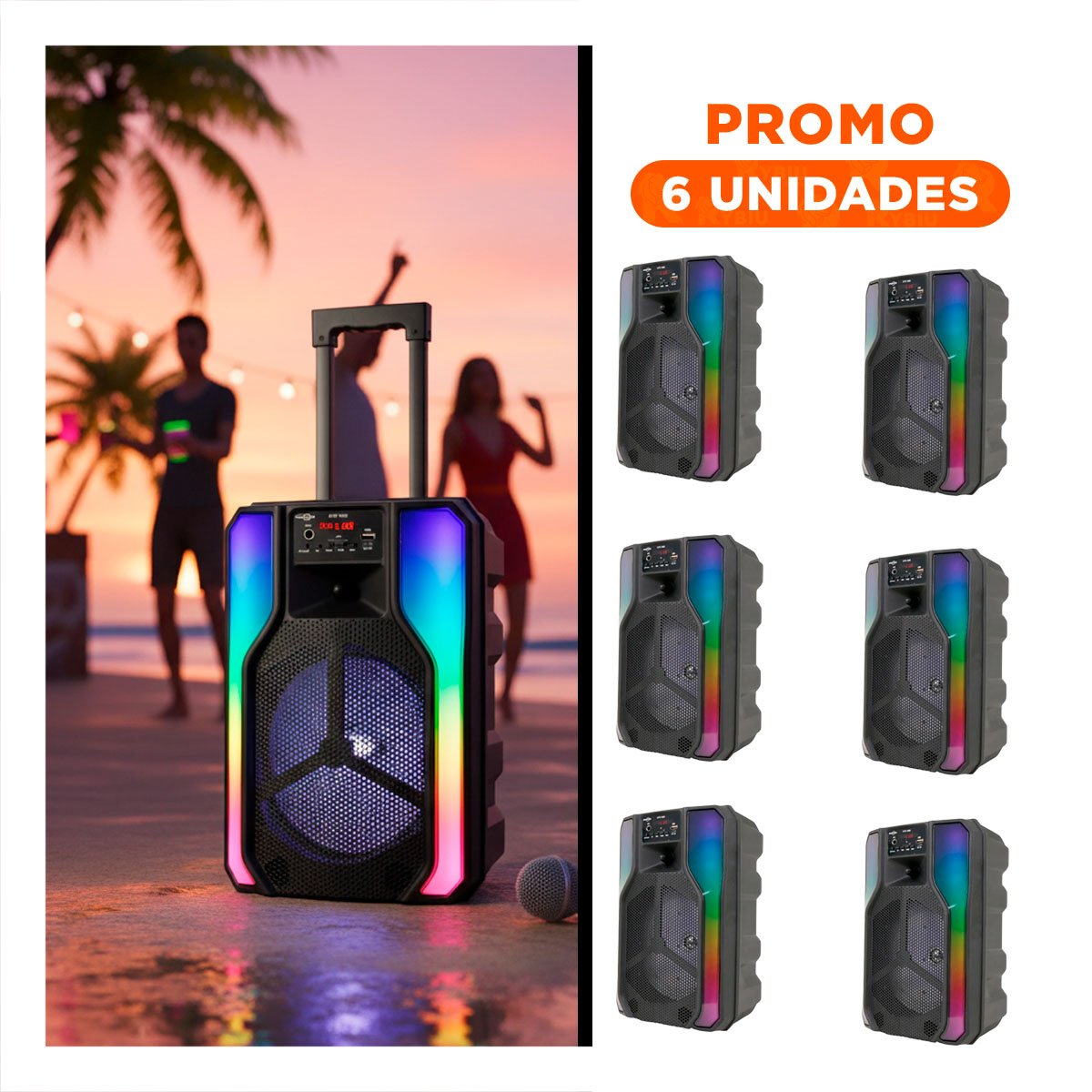 PACK4 SISTEMA PARA EL HOGAR CON RUEDAS Y LUCES LED CON MICROFONO DE 8 PULGADAS - 1