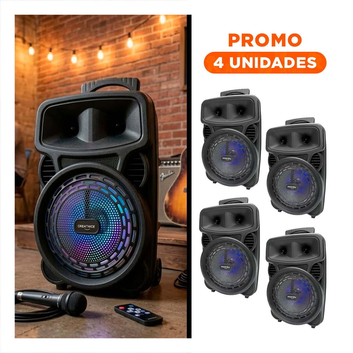 PACK2 ALTAVOZ CON CONTROL Y MICROFONO DE OCHO PULGADAS EN COLOR NEGRO DE PLASTICO - 1