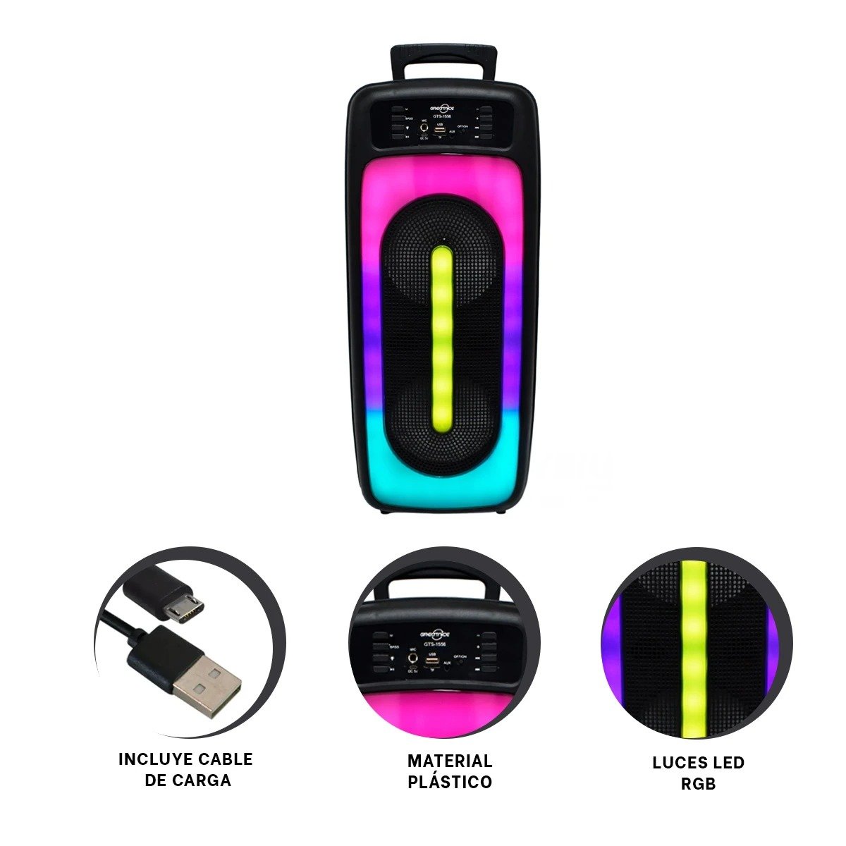 PACK2 REPRODUCTOR DE PLASTICO CON LUCES LED Y MICROFONO NEGRO 6,5PULG DURADERO - 2