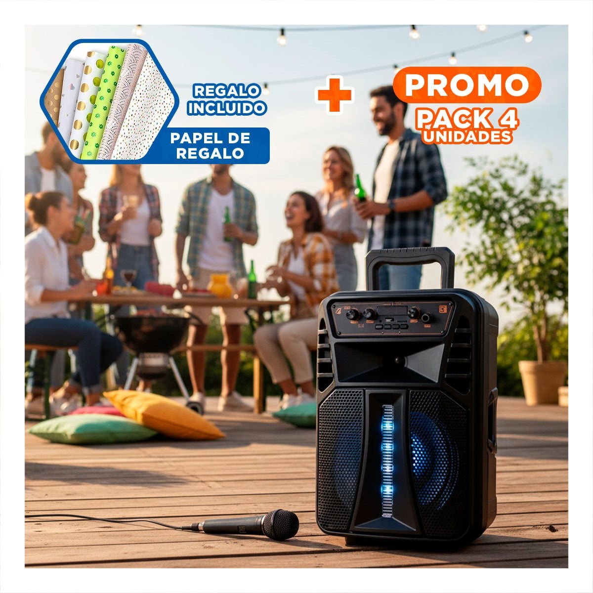 PACK2 EQUIPO CON MICROFONO DE 8 PULGADAS DE PLASTICO NEGRO DE SONIDO PURO Y+PAPEL REGALO - 1