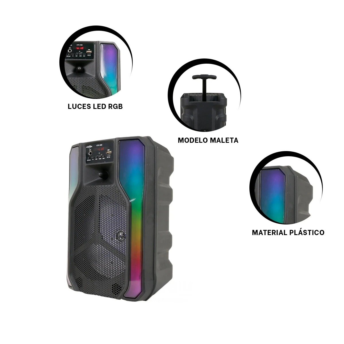 PACK2 EQUIPO CON RUEDAS Y LUCES LED PARA EL HOGAR CON MICROFONO DE 8 PULGADAS Y+PAPEL REGALO - 3