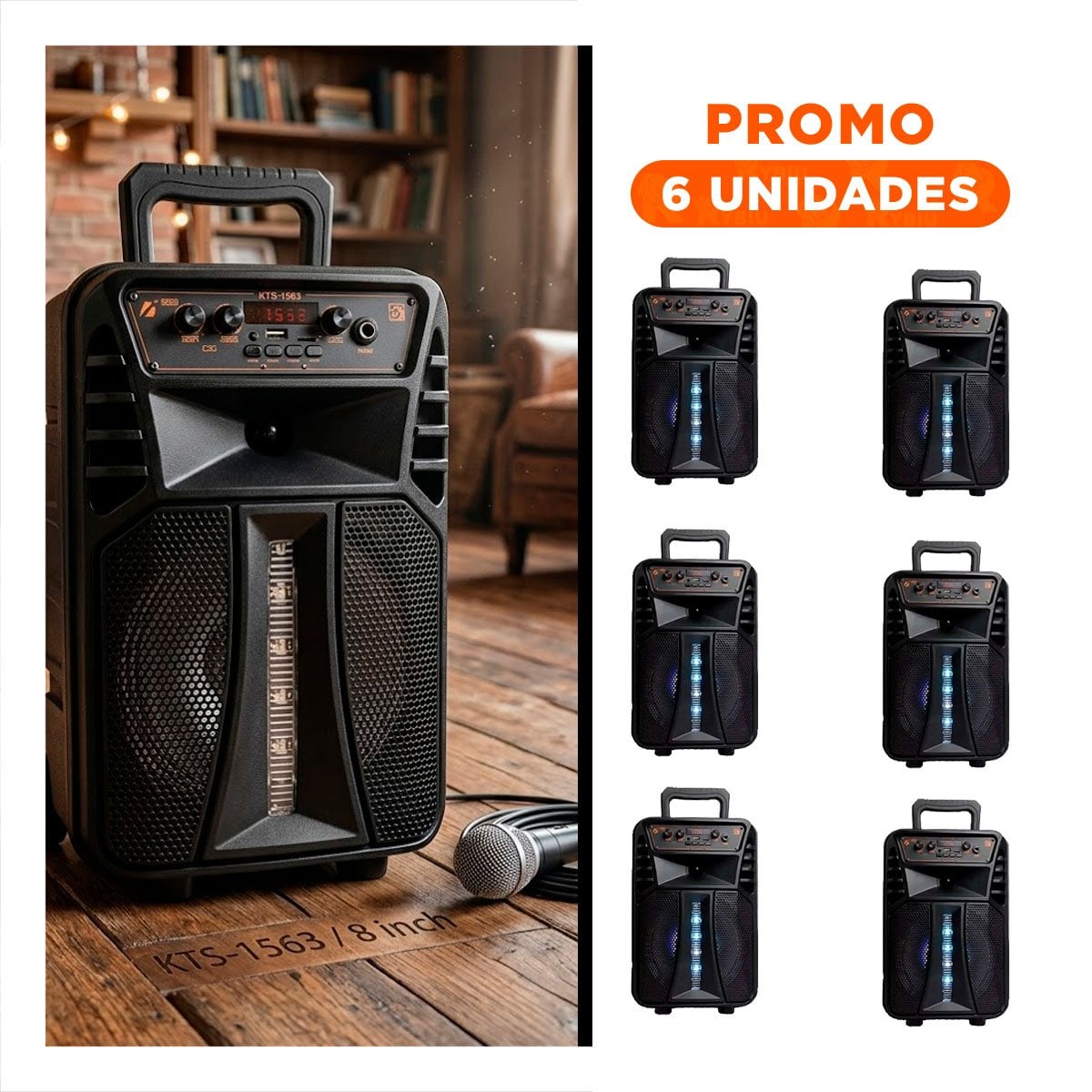 PACK4 BOCINA CON MICROFONO NEGRO DE 8 PULGADAS DE PLASTICO DE NUEVA SERIE Y+REGALO STICKER - 1