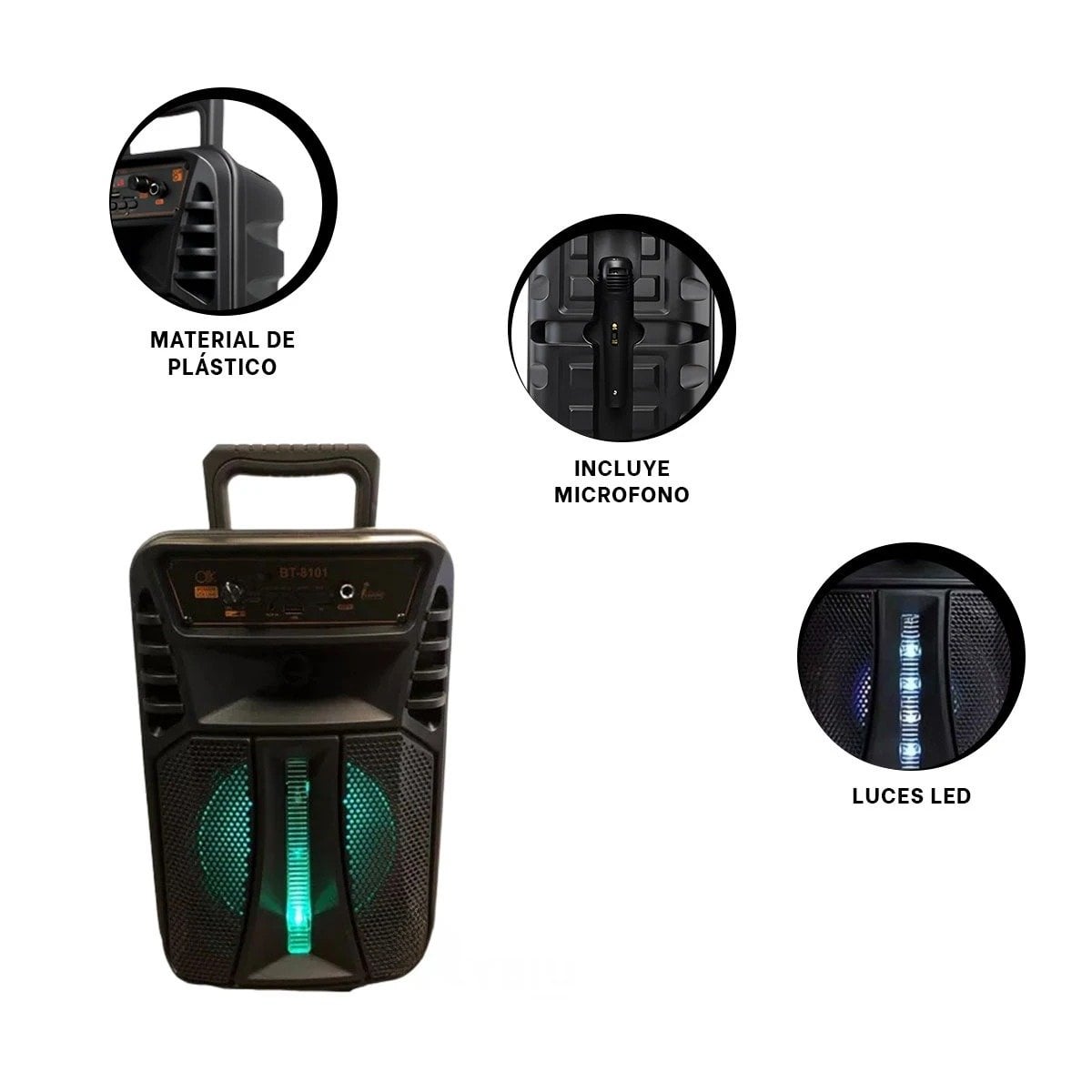 PACK4 BOCINA CON MICROFONO NEGRO DE 8 PULGADAS DE PLASTICO DE NUEVA SERIE Y+REGALO STICKER - 5