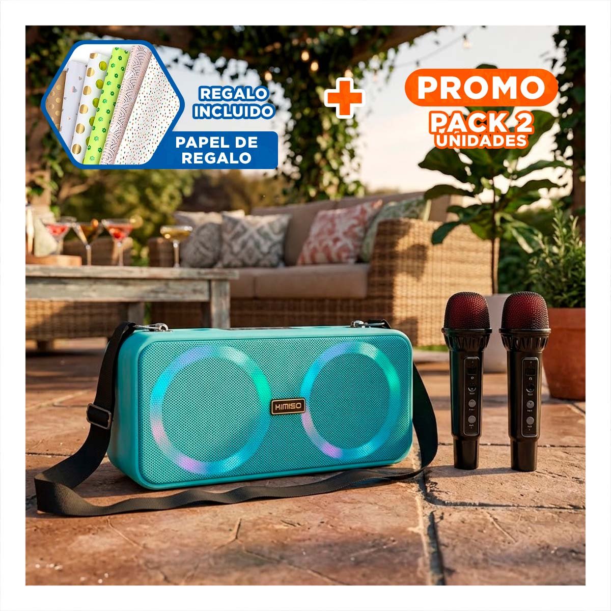 PACK2 SISTEMA DE TECNOLOGIA CELESTE DE PLASTICO CON CORREA Y MICROFONOS Y+PAPEL REGALO - 1