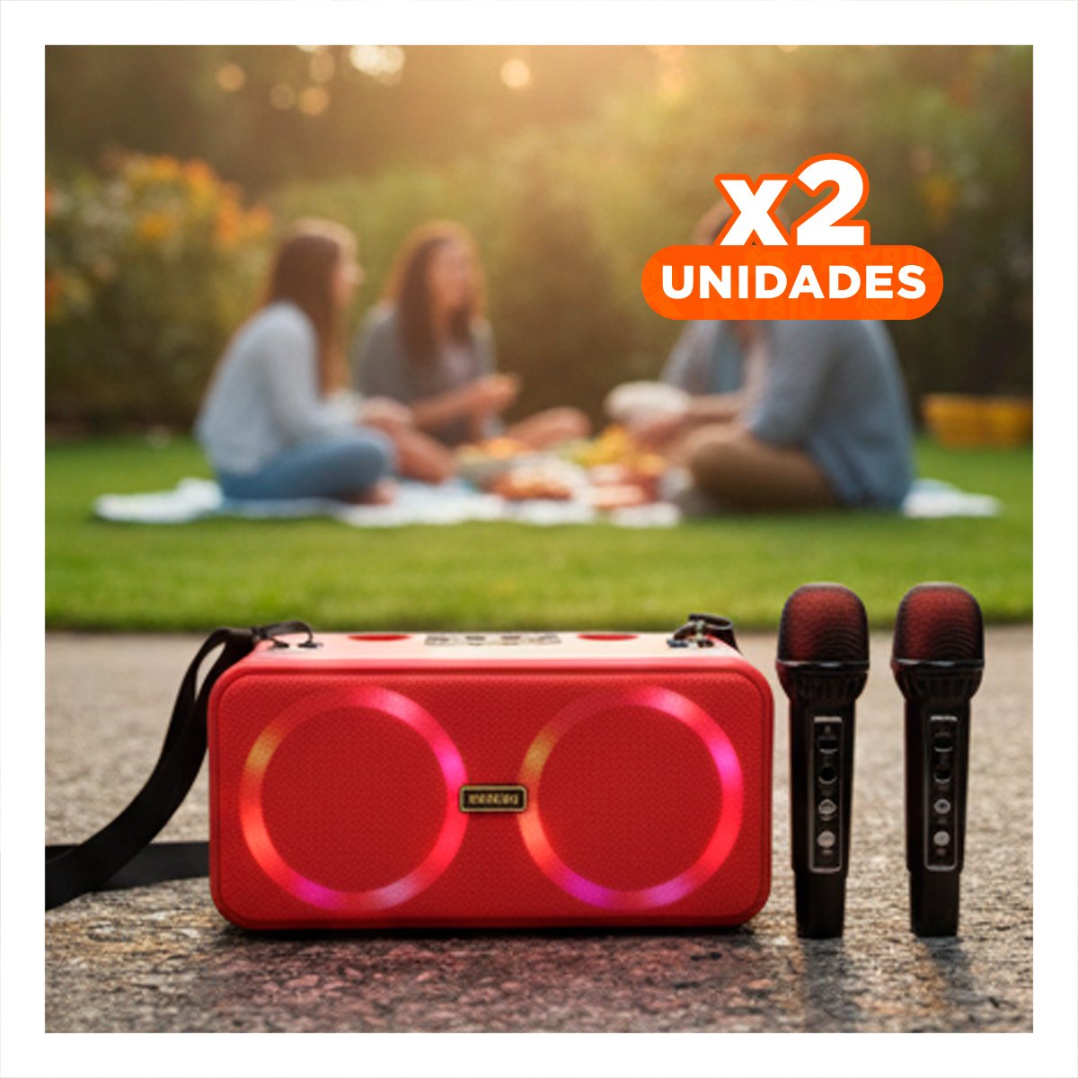 PACK2 ALTAVOZ PARA FIESTAS DE PLASTICO ROJO CON CORREA Y MICROFONOS MODERNO Y+REGALO STICKER - 1