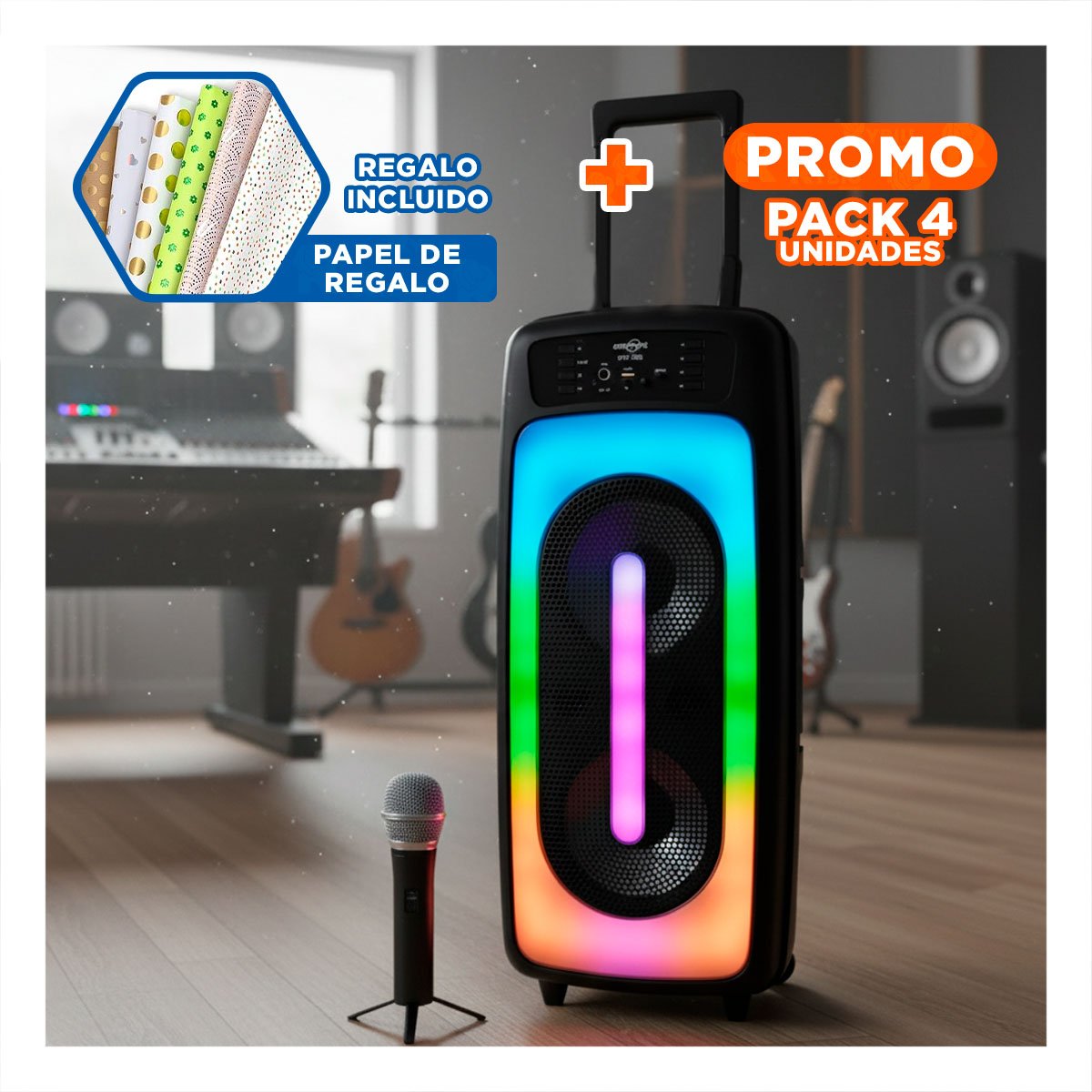PACK2 SISTEMA DE PLASTICO CON MICROFONO Y LUCES LED NEGRO 6,5 PULG MUY ELEGANTE Y+PAPEL REGALO - 1
