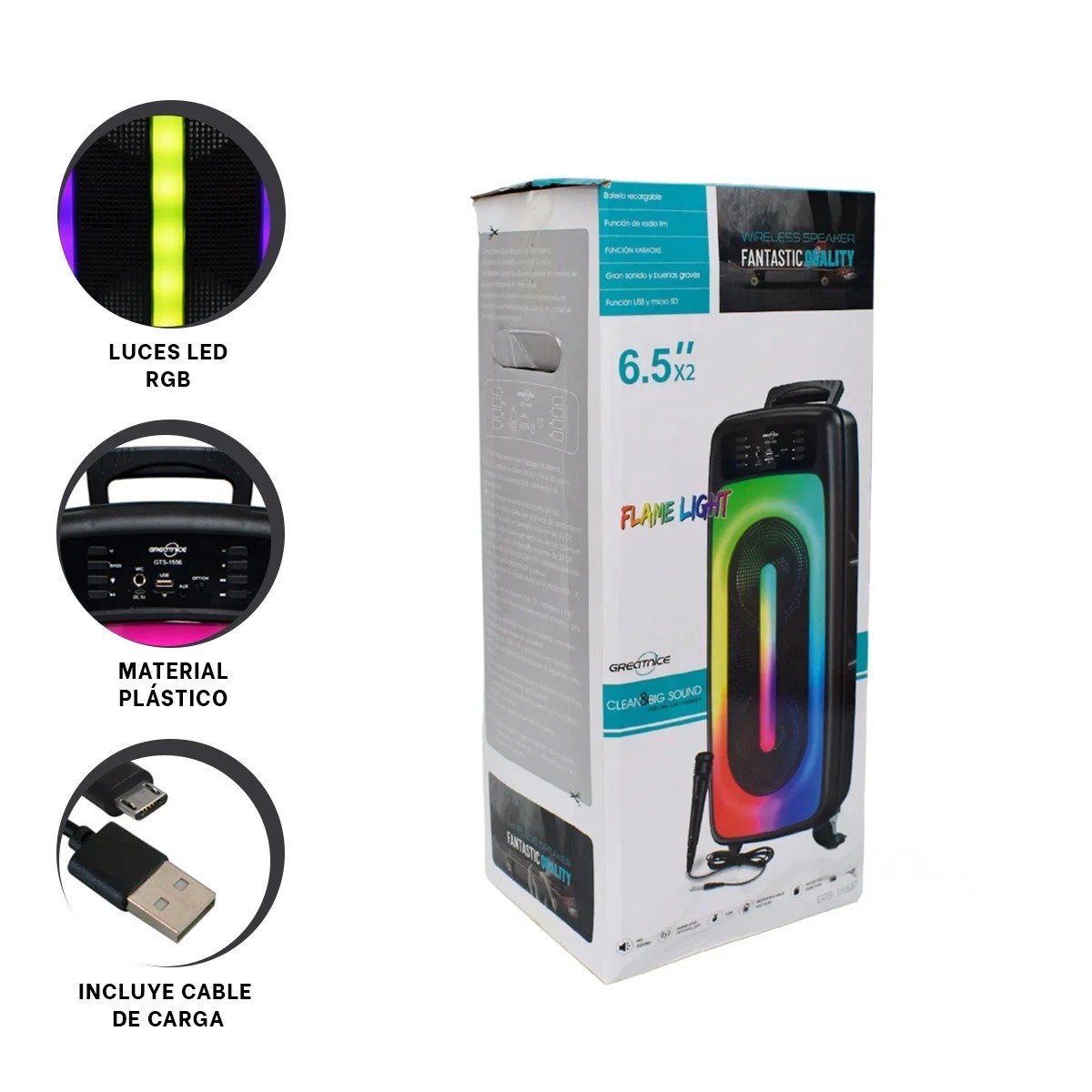 PACK2 SISTEMA DE PLASTICO CON MICROFONO Y LUCES LED NEGRO 6,5 PULG MUY ELEGANTE Y+PAPEL REGALO - 2