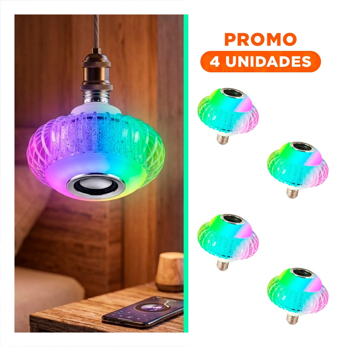 PACK4 BOMBILLA LED BOCINA BLUETOOTH SMART MUSICAL PARA FIESTA Y SALON Y+REGALO STICKER - 1