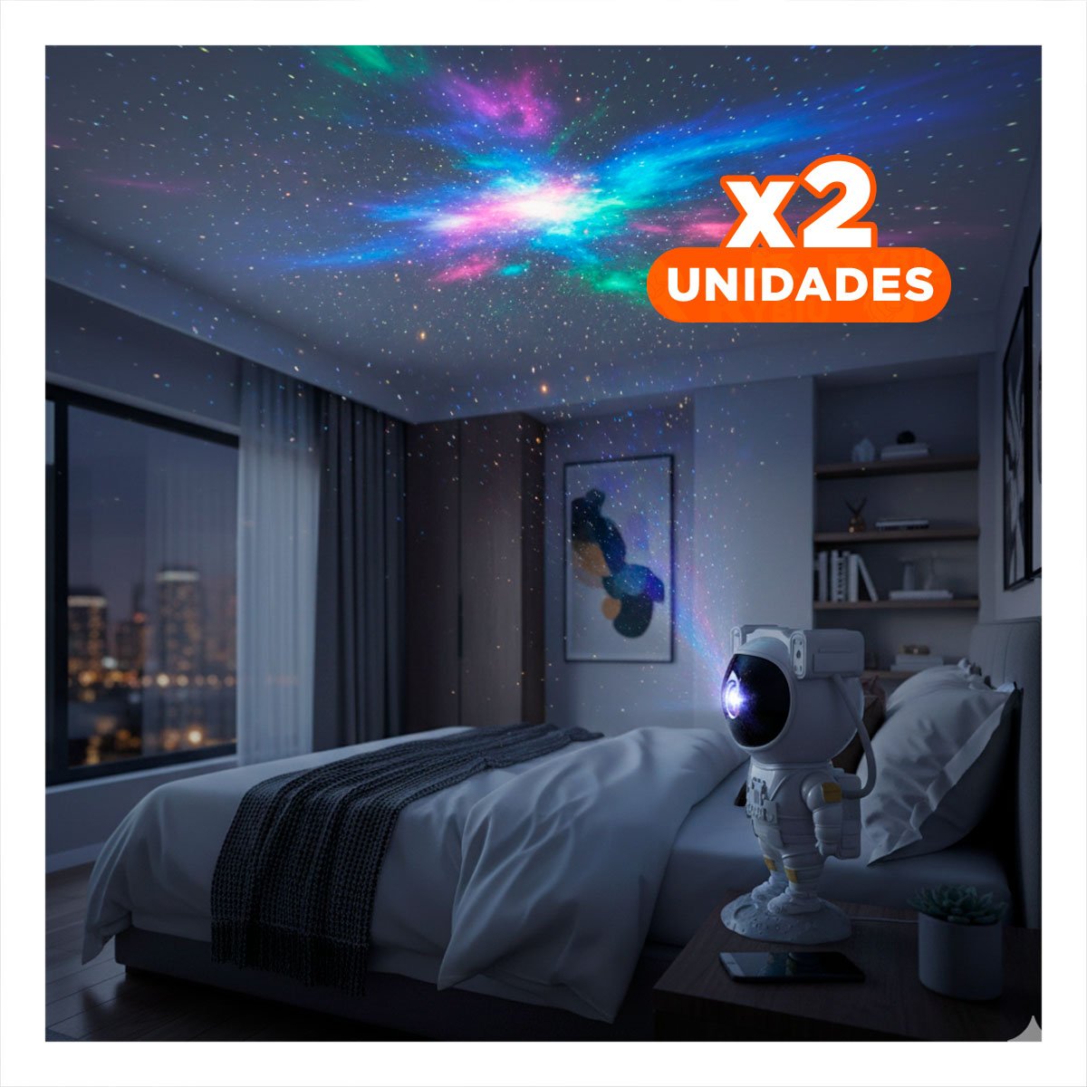 PACK2 SISTEMA GALACTICO DE ASTRONAUTA BLANCO PARA CUARTO DE NIÑOS PROYECTOR Y+REGALO STICKER - 1