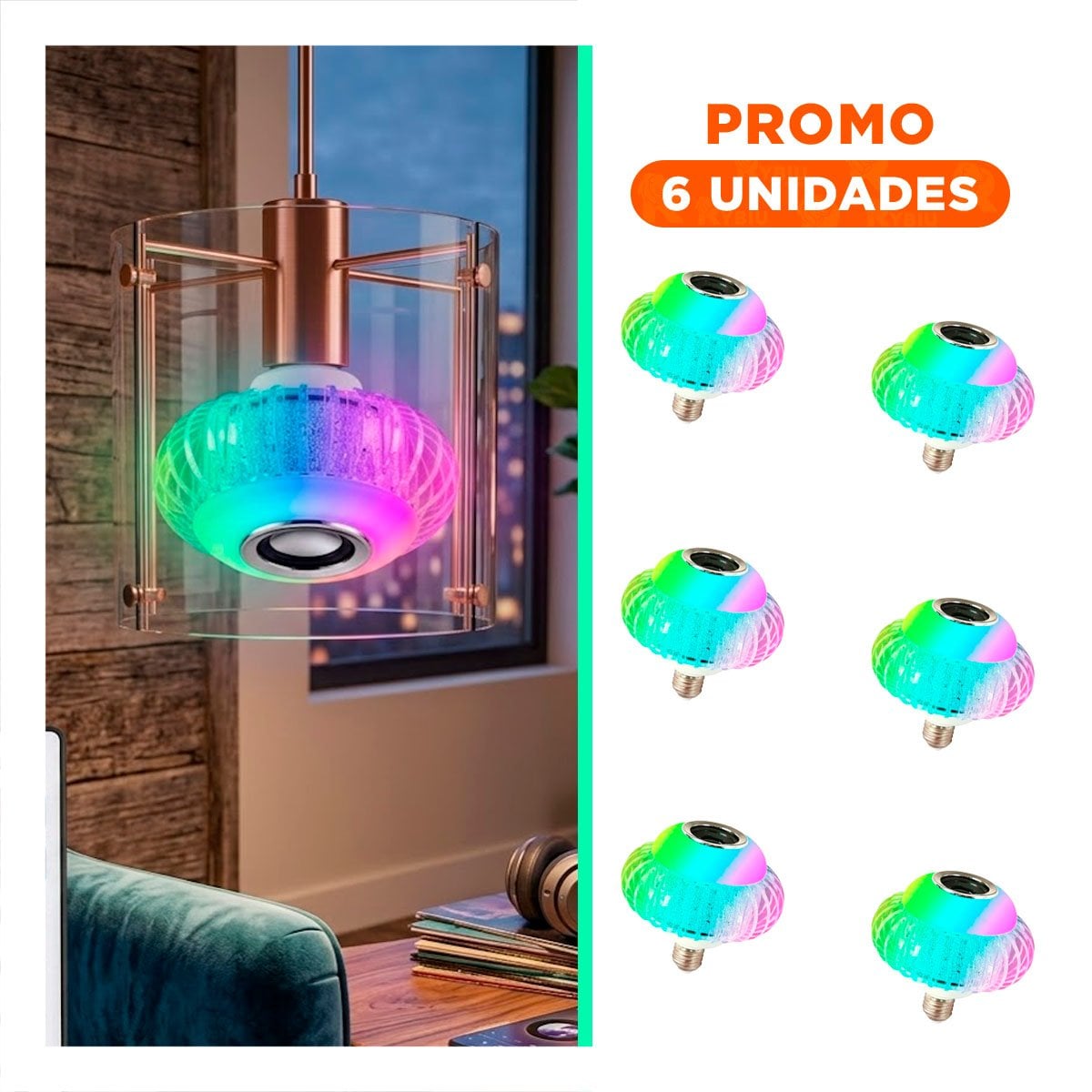 PACK6 FOCO LED BOCINA BLUETOOTH SMART MUSICAL CON RGB Y EFECTOS PARA JARDIN - 1