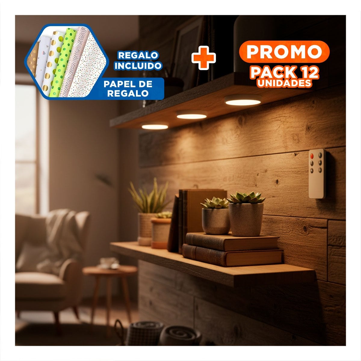 PACK2 KIT DE LUCES LED DE 3 BLANCO CON CONTROL INALAMBRICO PARA HOGAR Y CASA - 1