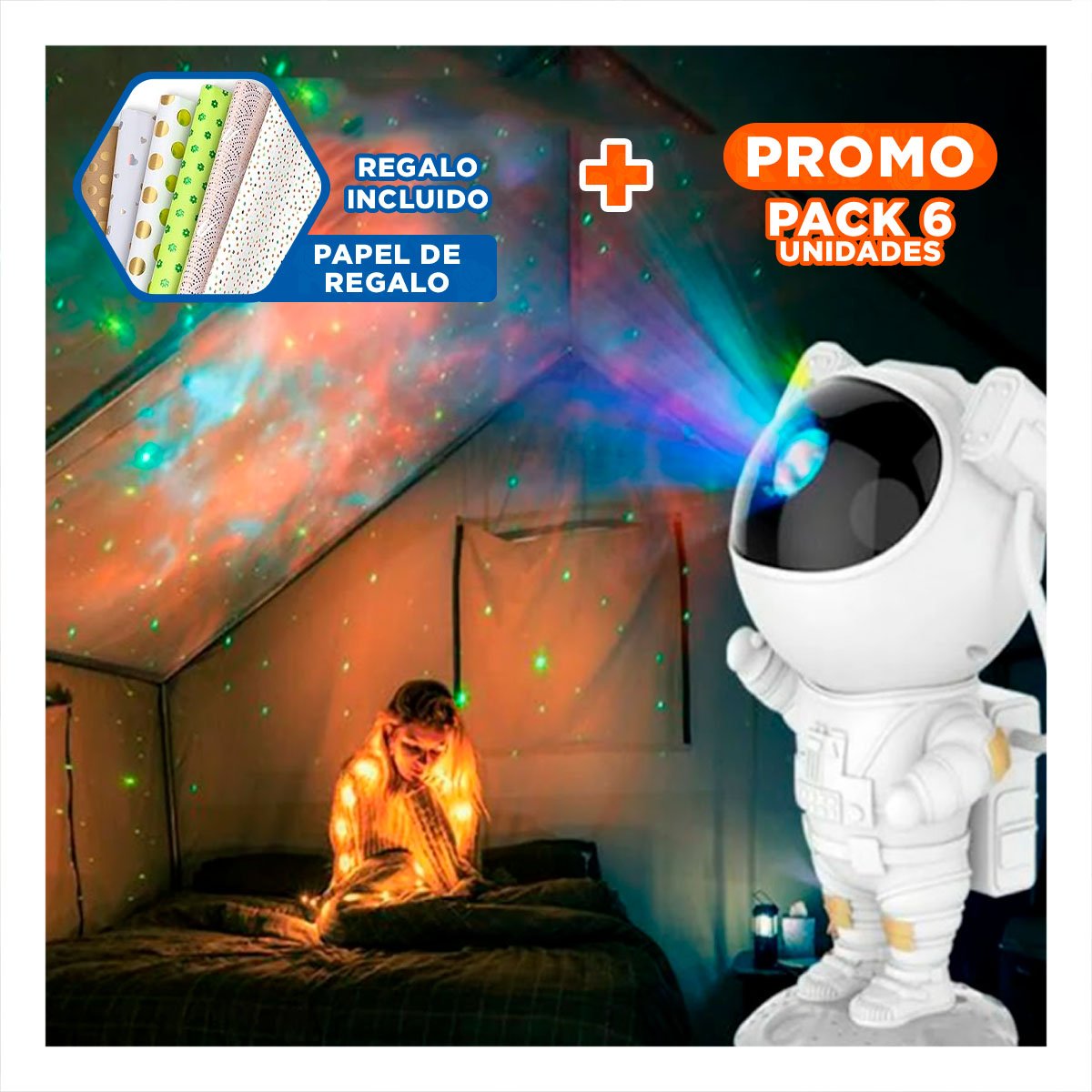 PACK4 LUZ PROYECTOR DE GALAXIAS BLANCO PARA PARED DE CASA ASTRONAUTA DE DE ABS Y+PAPEL REGALO - 1