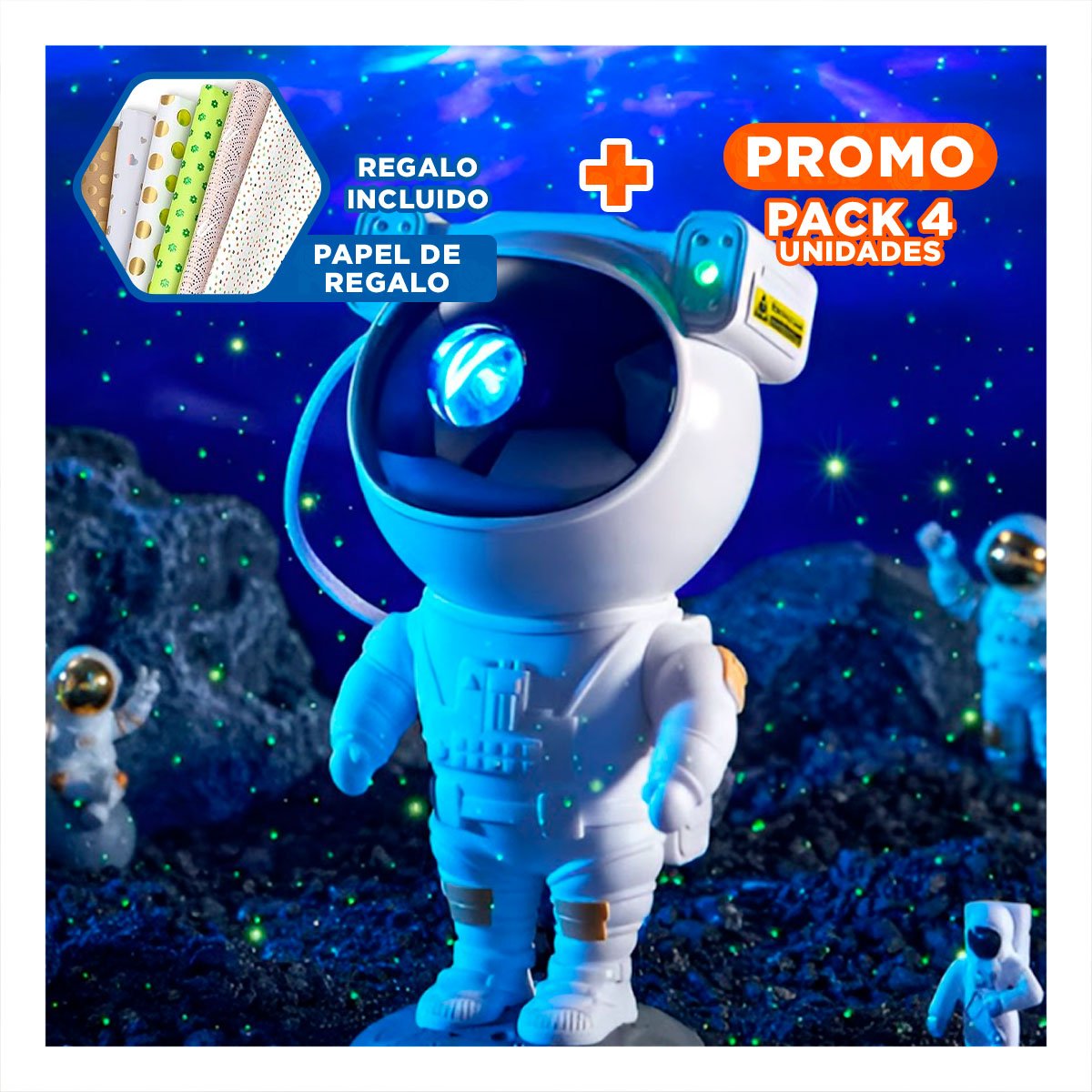 PACK2 EQUIPO ESPACIAL DE ASTRONAUTA BLANCO PARA SALA DE JUEGOS PROYECTOR DE ABS Y+PAPEL REGALO - 1