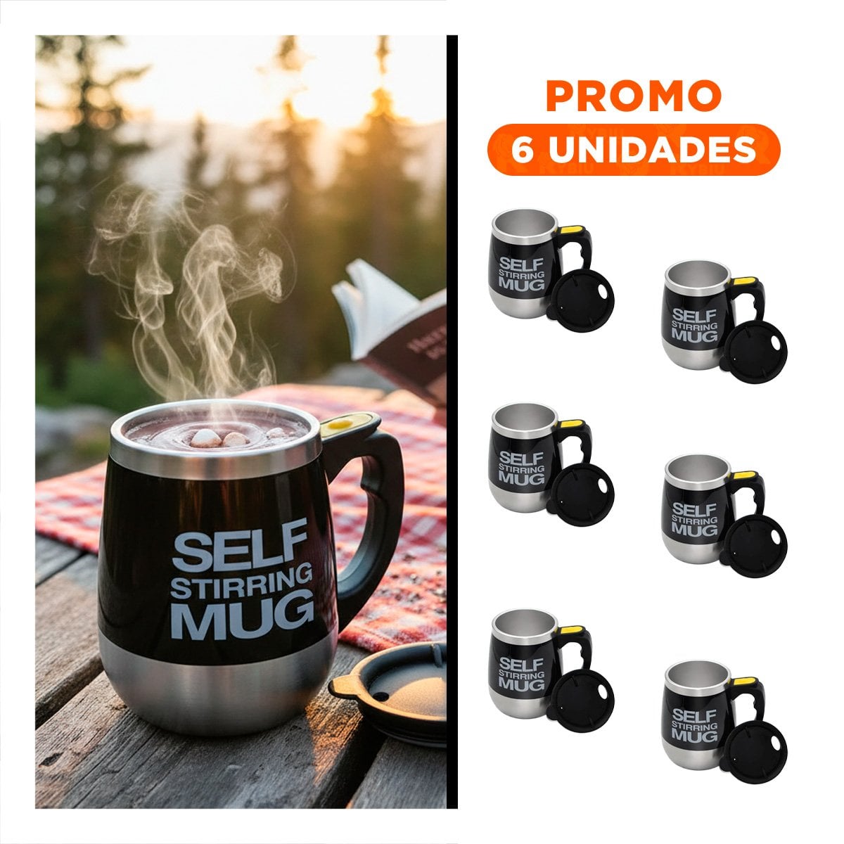 PACK6 TAZA REVOLVEDORA 400ML COLOR NEGRO MODERNA Y FUNCIONAL PARA TE Y CAFE - 1