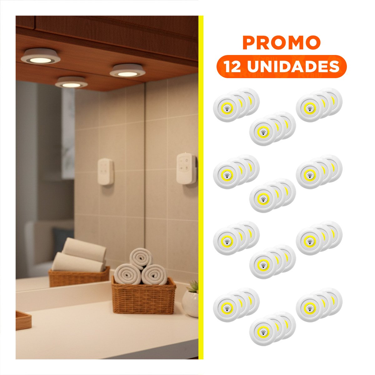 PACK12 KIT DE LUCES LED DE 3 CON CONTROL INALAMBRICO COLOR BLANCO PARA CASA Y+REGALO STICKER - 1