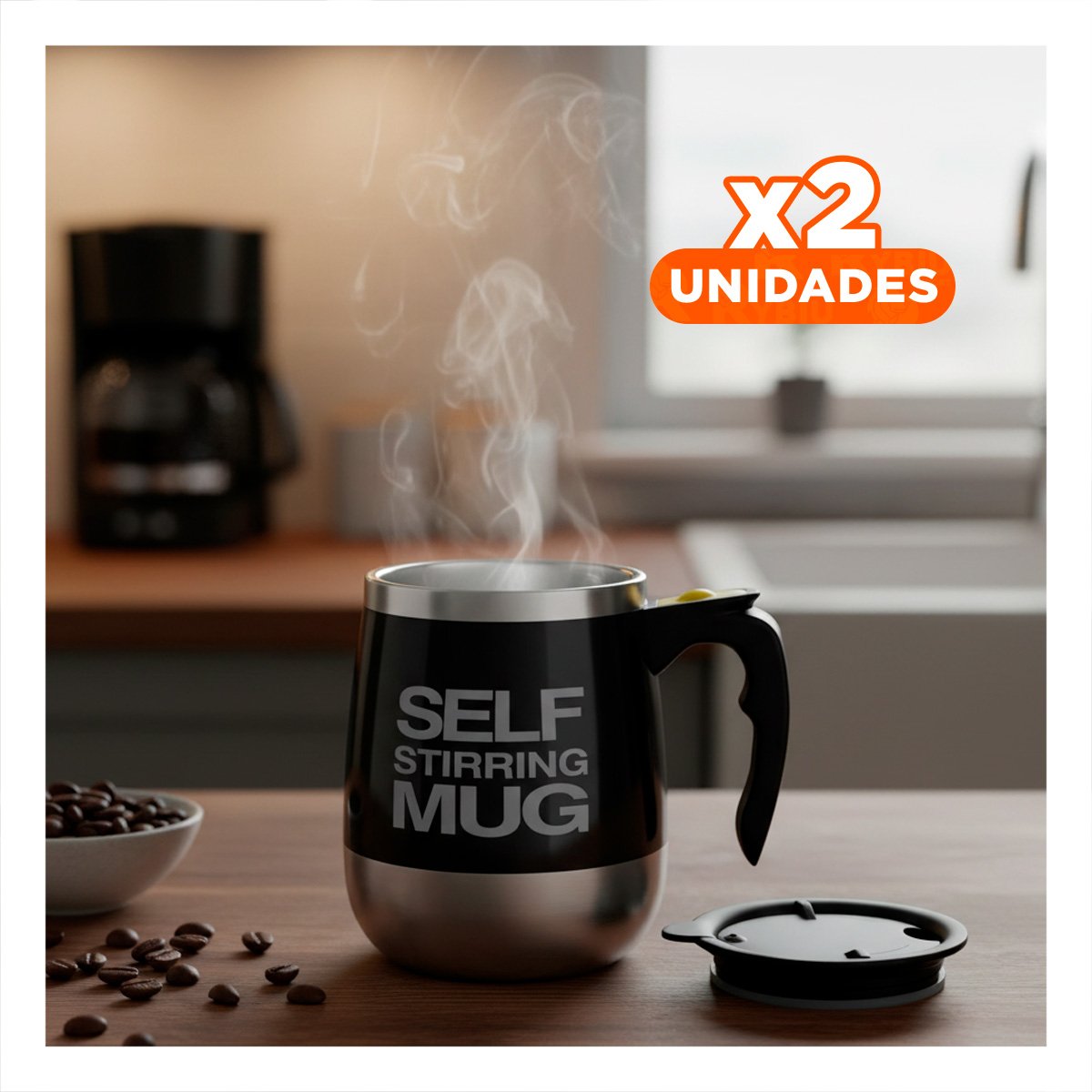 PACK2 TAZA AUTOMATICA MEZCLADORA 400ML NEGRO PARA TE Y CAFE Y+REGALO STICKER - 1