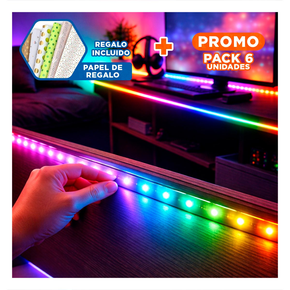 PACK6 TIRA PARA CELULAR 5M LED BLUETOOTH Y HOGAR FESTIVO Y ACOGEDOR Y+PAPEL REGALO - 1