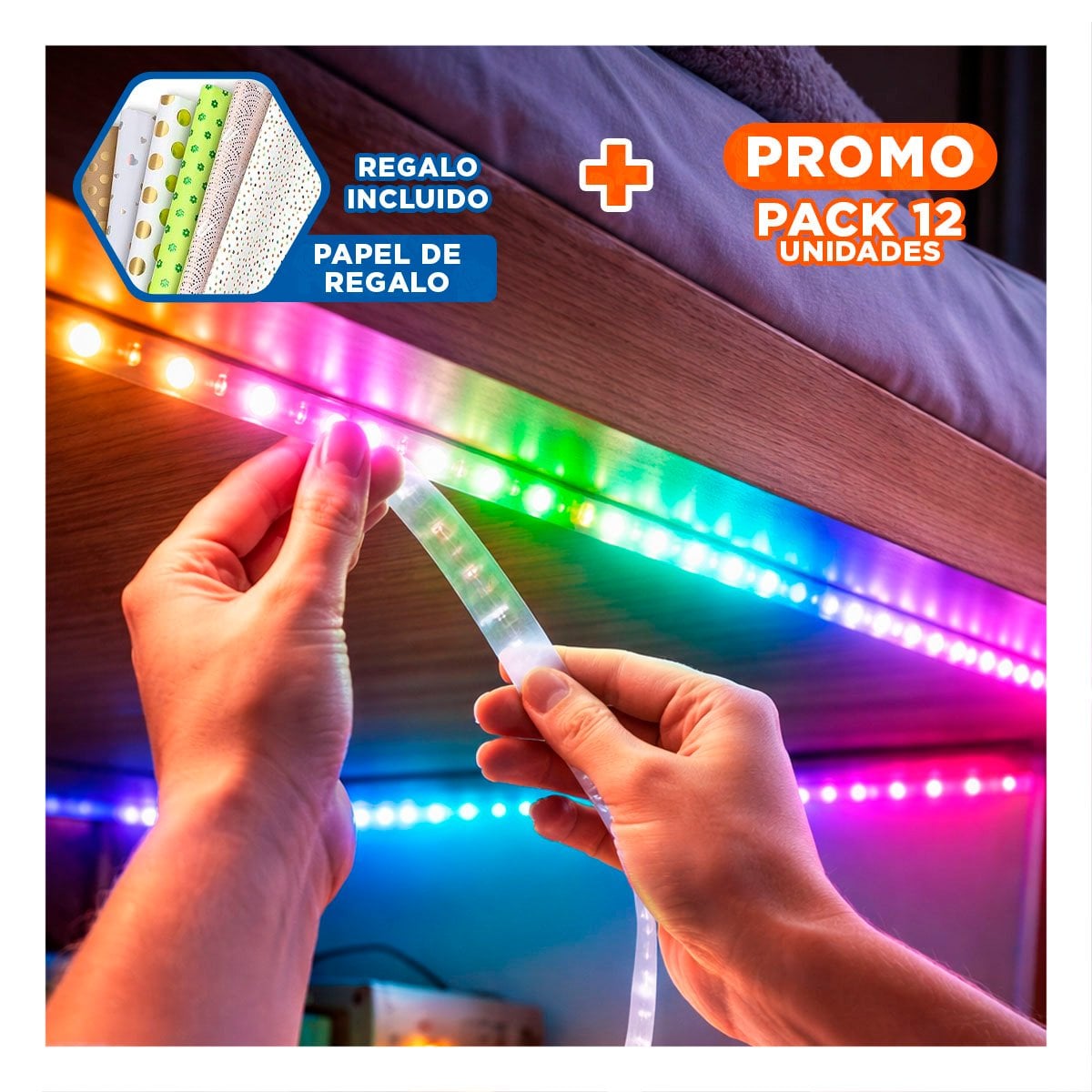 PACK12 TIRA 5M PARA CELULAR LED BLUETOOTH Y LUZ FESTIVA EN HOGAR CONFORTABLE Y+PAPEL REGALO - 1