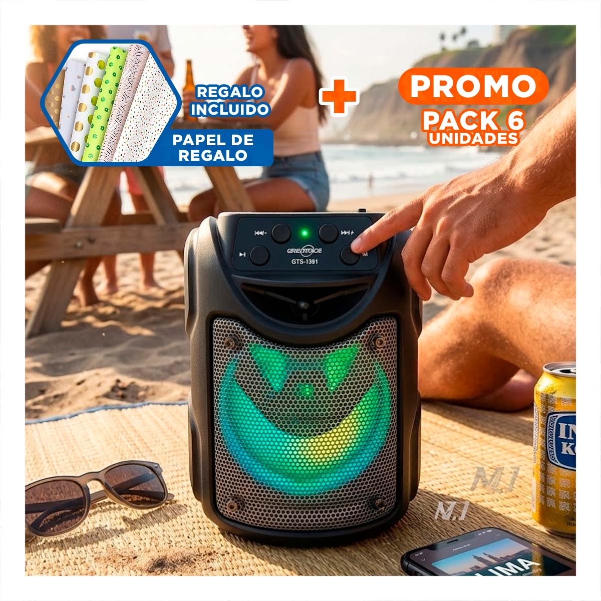PACK6 ALTAVOZ MODERNO 4' CON AUDIO NÍTIDO Y FUNCIÓN PORTATIL Y+PAPEL REGALO - 1