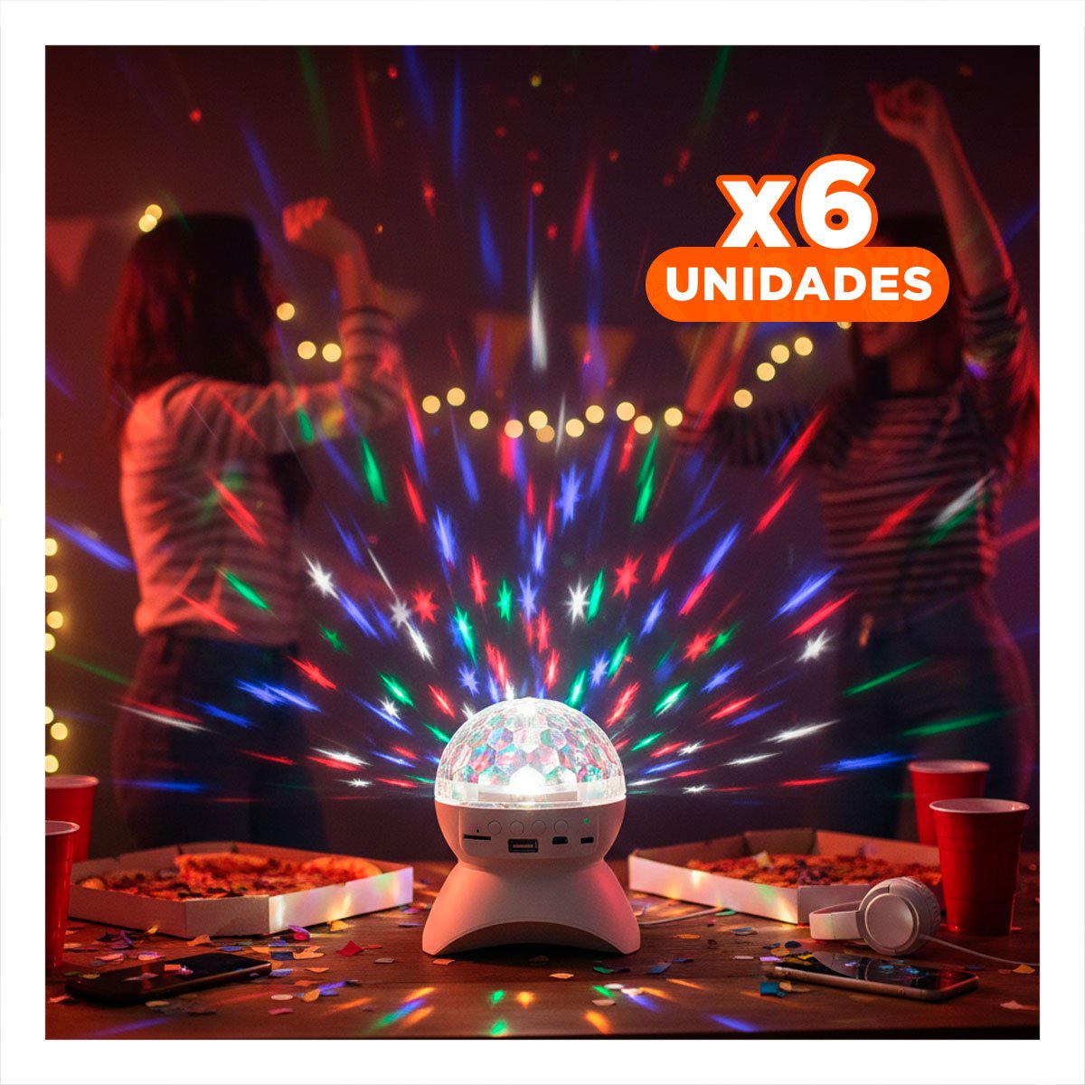 PACK6 BOCINA LED CON LUCES LED GIRATORIO, LAMPARA COLOR BLANCO Y+REGALO STICKER - 1